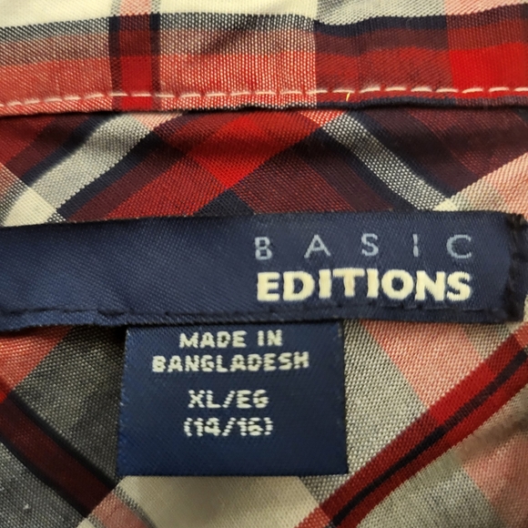 Boys' BASIC EDITION SZ XL Extra Large 14/16 Plaid Red Long-Sleeved Button-Down - Picture 4 of 4